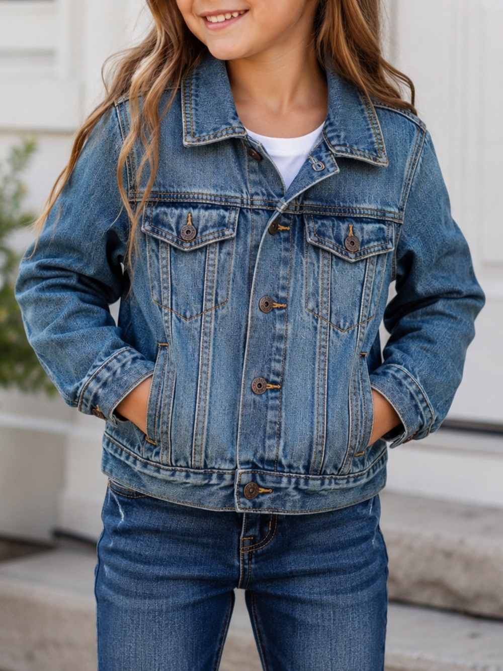 GAPkids 1969 Unisex Medium Wash Blue Denim Jean Trucker Jacket Classic Preppy
